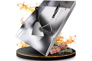 valuents® Grillplatte - Plancha Grill Platte aus dickem & rostfreiem Edelstahl – 30 x 20 cm – für BBQ Gasgrill & Kohlegrill geeignet +PLUS: Bürste & Grillspachtel