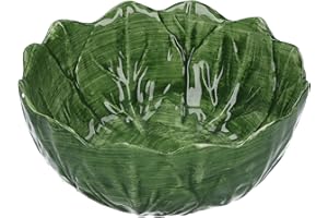 Keyhomestore- Ciotola a forma di insalatiera Verza di colore verde, in Ceramica Italiana Artistica Decorata a Mano Made in Italy - Diametro 21 cm. Insalatiera, Accessorio per la tavola.