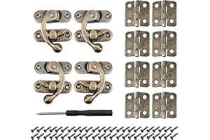 FENGJINGJIACHENG 4 Piece Set Antique Latch Hook Rust-Resistant Box Clasp with Screwdriver, Vintage Style Durable Iron Bronze Turn Button Latch Easy Open Close, for Jewellery Wooden Boxes Decoration (42 x 36 mm)