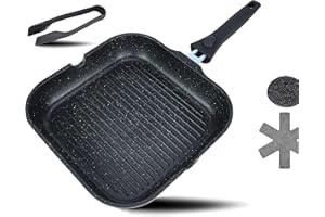 ‎DIVORY DIVORY Grillpfanne 28x28cm mit Ausguss und abnehmbaren Griff - Steakpfanne induktion - beschichtete Pfanne für den Grill inkl. Grillzange und Pfannenschoner