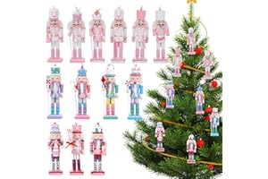 ‎VORFOR VorFor 13 Stück Set Macaron Pink Weiß Nussknacker Figur,12CM Nussknacker Baumschmuck,Massivholz Finishwork Weihnachten Märchenstücke,Nußknacker Figur Weihnachtsbaum,Kamin Weihnachtsdekorationen.