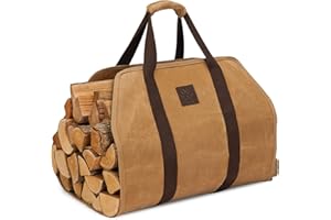 WILLOW WEAVE Firewood Carrier Bag, Wood Holder Tote, Fireplace Log Holder, Khaki Color