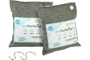 Apalus Natural Air Purifying Bag, Reusable Bamboo Activated Charcoal Air Freshener For Car | Closet | Kitchen Odor Absorber, Car Air Dehumidifier, Mold Remover, Deodorizer and Purifier Bags(500Gx2)