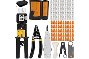 MAYLINE-TECH MAYLINE Pinza Crimpatrice RJ45 RJ11Tester di Rete Cavo Kit di Strumenti di Riparazione Computer Net Professionale Manutenzione Tester Cavo LAN, Crimpatura CAT5 CAT6(Nero)