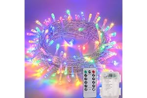 Litark Guirlande Noel Exterieur,20M 200LED Guirlande Lumineuse a Pile avec Télécommande 8 Modes Minuterie IP65 Etanche Fil Lumineux Décoration Intérieur Extérieur Chambre Noël Mariage (Multicolore)