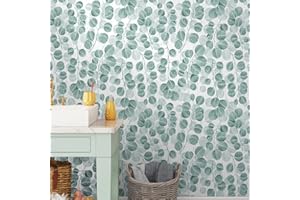 JOLIHOME Papier Peint Autocollant Papier Contact Vert et Bleu à Effet Feuilles Rondes Peel and Stick Film Vinyle Plastique Aquamarine Imperméable et Adhésif Rouleau pour la Cuisine 44.5x500cm