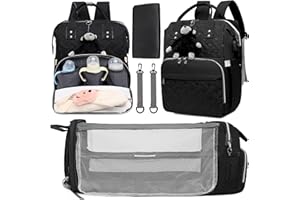 ZIOSINM Wickelrucksack mit Babybett, Multifunktionaler Große Wickeltasche Rucksack mit Isoliertasche, Moskitonetz, abnehmbare Schnullertasche & USB-Ladeanschluss
