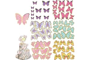 SUpoetry 60 hojas Mariposas de Papel, Decoración de Cupcakes, Postre Decoración Mariposa, Para Decoración de Pasteles, 6 Colores, Papel de Mariposa de Comida