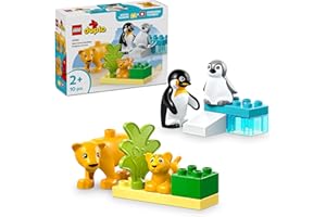 LEGO DUPLO Famiglie di Animali: Pinguini e Leoni, Giochi di Fantasia Educativi per Bambini e Bambine da 2 Anni in su, Giocattolo Creativo per la Cura dei Cuccioli, Idea Regalo d'Avventura 10442