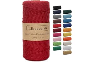 Likeecords Makramee-Schnur 2 mm x 220 Yards, farbiges Makramee-Seil, Baumwollseil, Makramee-Garn, Bunte Baumwoll-Bastelschnur zum Aufhängen, Pflanzenaufhänger, Basteln, Stricken ()