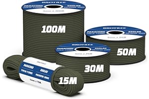 Brotree 550 Paracord 4mm 15m Cuerda Paracaidas 100% Poliéster Tipo III 7 Hebras para Al Aire Libre, Exterior, Supervivencia - Ejercito Verde