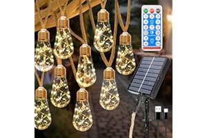 ‎COOMOORS Coomoors Solar Lichterkette Aussen, 8M 16 Glühbirnen 8 Modi Solarlichterkette Outdoor Wasserdicht IP65 Lichterkette Außen Solar für Garten, Terrasse, Balkon, Hochzeit, Bäume, Warmweiß