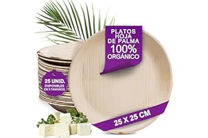 Waipur 25 Platos Desechables de Hoja de Palma Orgánicos - Redondo Ø 25 cm - Vajilla Ecológica Elegante - Estable, Reciclable, Natural y Biodegradable - Menaje Descartable