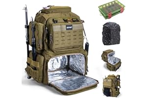 Goture 53L Insulated Fishing Tackle Bag with Rod Holders, 600D Large Lure Fishing Bag Contain 8 Soft Lure Bag, Water-Resistant Tackle Backpack With Rain Cover for Camping Hiking (Bag and 2 3600 Boxes)