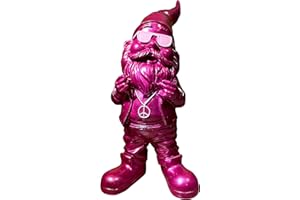 ‎SEWAS SEWAS Gartenzwerg, Rocker mit Peace Kette, Purple-Rosa Edition, handbemalt und wetterfest aus hochwertigem Kunstharz, Dekofigur