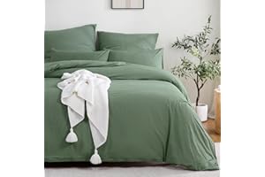 ‎ATSENSE ATsense Bettwäsche 135x200 cm Baumwolle 2teilig, Bettwäsche-Sets Grün ÖkoTex-Zertifizierte mit Leinenartigem Griff, Atmungsaktiv, 1 Bettbezug und 1 Kissenbezug 80x80 cm