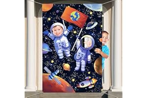 DPKOW Spazio Astronauta Striscione Foto Props per Feste di Bambini Compleanno, Divertenti Faccia in Buco Gioco per Bambini Feste Decorazioni di Spazio, Bambini Feste Photo Booth Accessori Addobbi