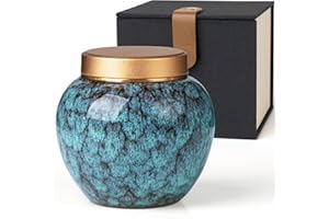 HAUYEST Small Urns for Human Ashes Keepsake,Handmade Mini Cremation Urn for Human Pet Ashes,Ceramic Urns with Metal Screw Lid,Hold Ashes Up to 10 Cubic Inches (Blue)
