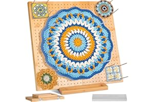 VEXNOOK Bambus Faltbare Granny Square Spanner 38 x 38cm mit 30 Edelstahl-Stabstiften - 676 Löcher für Präzise Projekte, Häkeln Blocking Board, Haltbar und Einfach zu Verstauen (38 x 38 cm) (Holz, 38 x 38 cm)