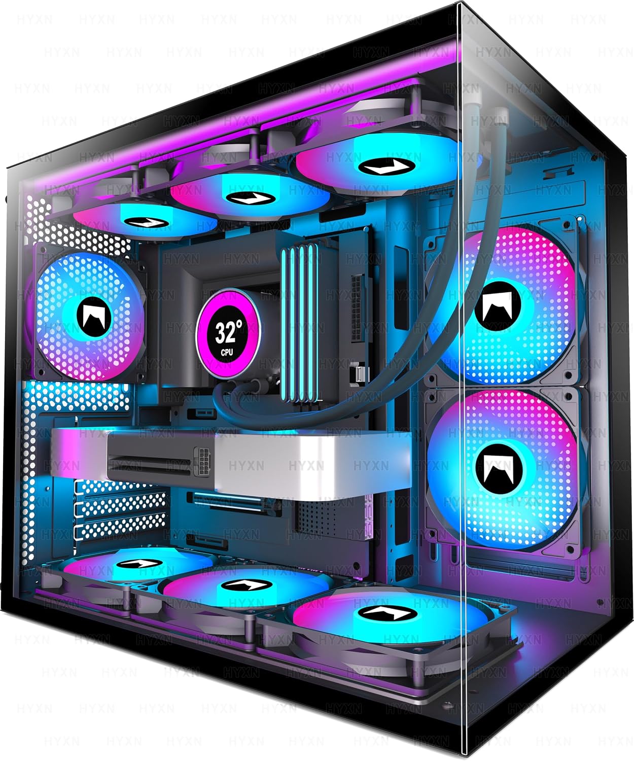 HYXN H3 ATX PC Case - Pre-Installed with 3 ARGB Fans - Compact Dual Cavity Mid-Tower Gaming PC Case,360mm Radiator Support - with Type-C 3.2 (Black-R)