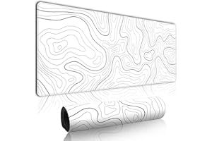 ENONJOY White Minimalist Topographic large Mouse Mat Gaming,Mouse Mat Large Mouse Pad Gaming, 31.5x11.8in Keyboard Mousemat Desk Mat With 3mm Non-Slip Base,Mousepad For Gaming Office Work