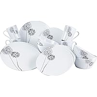 Melamin Geschirr Set - 4 Personen - ideal für Camping - weiß/schwarz - rund - Essgeschirr Campinggeschirr modernes…