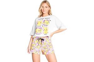 Pokemon Piżama Damska Lato, Krótki Kombinezon Kobieta, Zestaw Koszulka Z Krótkim Rękawem Crop Top i Spodnie, Odzież Kobieta Dziewczyna Nastolatek Oficjalna Merchandising S-XL