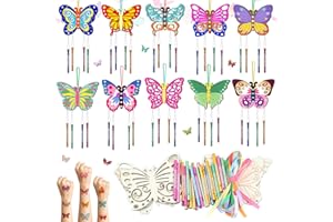 Nourdom 10-Piece Butterfly Wind Chime Craft Set Children's Wooden Butterfly Wind Chimes Set Children's Birthday Wind Chimes Wooden Craft Sets Decorative Garden Creative for Boys Girls