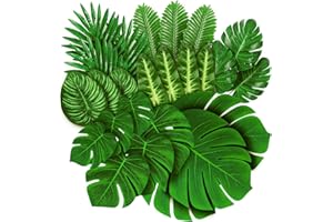 TIETHEKNOT 78 Pieces 8 Kinds of Fake Leaves Tropical Palm Leaves Monstera Leaves Artificial Leaves for Safari Parks