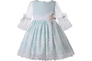 Ju petitpop Primavera Verano Azul Claro Trajes Encaje Vintage Niñas Pequeñas Ceremonia Desfile Boda Baile Vestidos Tul