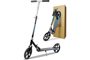 ZWHEEL Patinete Plegable para Adultos y Niños, Manillar Ajustable, Ruedas Grandes de 20cm, Freno Trasero, Carga Máxima 100kg