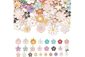 PH PandaHall 26 Style Enamel Flower Pendants 104pcs Colorful Floral Themed Flower Charms Daisy Cherry Flower Dangle Gold Plated Enamel Charm for Necklace Earring Bracelet Jewelry Making