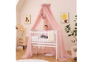 ALAVYA HOME Ciel de lit en tulle de 120 cm pour bébé et berceau, moustiquaire avec 2 pompons et barre de ciel de lit, décoration chambre bébé