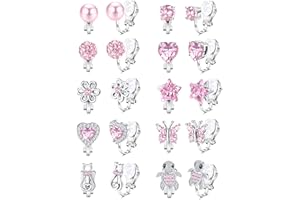 JeweBella 10 Paar Ohrclips Kinder Mädchen Clip on Ohrringe Ohne Ohrloch Niedlich Herz Stern Blumen Regenbogen Schmetterling Rosa Hypoallergene Ohrclips für Ohne Ohrlöcher Schmuck für Kinder Mädchen