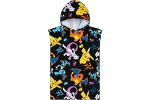 Pokémon Toallas Baño con Capucha para Niños Adolescentes Kawaii Toalla Poncho Piscina Playa Poncho Toallas Algodon Regalo Niños (Black/Multi, 6-9 Años)