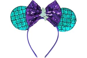 LILIUM KIDS Serre-tête Ariel Little Mermaid à paillettes inspiré de Minnie Mouse avec grand nœud à paillettes de 12,7 cm