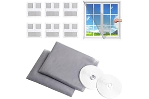 WYTNB 2 Invisible Fly Screens for Windows, Window Screen Mosquito Netting Fiberglass, 130x150CM Grey Adjustable Window Fly Screen with 6 Repair Subsidies and 2 Rolls Tapes Keep Out Bugs/Flies