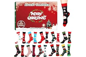 FELLFLYING 24 Jours De Chaussettes, Calendrier De L'Avent Des Chaussettes De Noël, Compte À Rebours De 24 Jours, Coffret Chaussettes De L'Avent 24 Jours avec Différents Motifs De Noël Pour Adultes