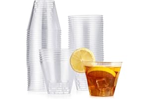 MATANA 60 Vasos de Plástico Duro Transparente para Cócteles, Champán, Vino y Postres (255ml/9oz) - Bodas, Cumpleaños, Navidad, Fiestas - Resistentes y Reutilizables