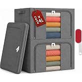 Storage Boxes Clothes Medium 24L 40x30x20cm Pack 2 Rigid Wardrobe | METAL FRAME - Stacks and folds without warping. Reinforce