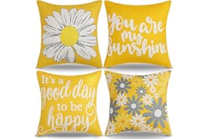 DECORMOMMT Fundas Cojines 45x45 CM Flores Cojines Verano para Exteriores Cojines de Girasol Amarillo Mostaza Margaritas Decorativos Cojines para de Jardín