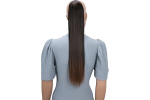 CAISHA by PRETTYSHOP 60cm Postiche Avec 2 Rubans Natte Queue De Cheval Extensions De Cheveux Raide Mélange Brun HC16