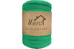 Uiopa Macrame Corda 3mm x 300m Verde Macramè Filo Corda di Cotone Naturale Spago Colorato Cordino per Borse Uncinetto, Wall Hanging, Decorazioni, Bomboniere Fai da Te, Piante da Appendere