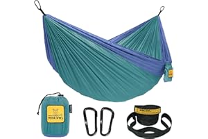 ‎WISE OWL OUTFITTERS Wise Owl Outfitters Hängematte - Outdoor Hängematte für 2 Personen - Ultraleichte Reisehängematte - Belastbar bis 226 kg - Camping Zubehör - Inkl. Aufhängung u. Karabiner (Meerschaumgrün und Marine)