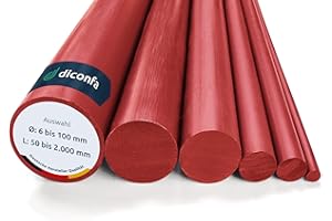 diconfa PVC Rundstab rot AUF Maß - AUSWAHL: Ø 25 x 500mm - Ø: 6 bis 100mm - LÄNGE: 100 bis 2000mm entgratet Kunststoff-stange - Hart Vollmaterial Rund-stock robust langlebig