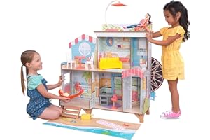 KidKraft Casa delle Bambole in Legno Ruota Panoramica con Accessori e Mobili inclusi, Casa sulla Spiaggia per Bambole da 30 cm, Giocattolo per Bambini 3+ Anni, 20053