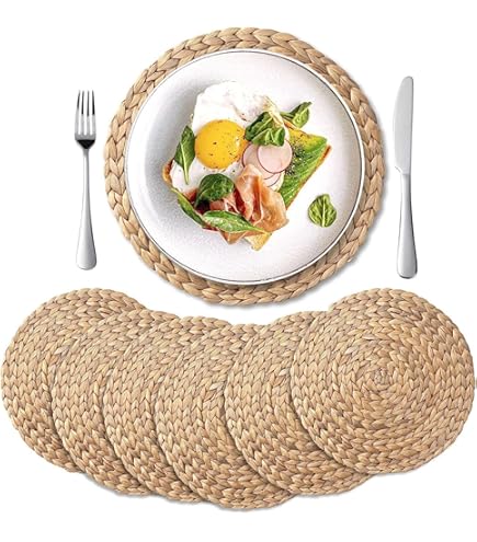 PRITOK 6er Set Tischsets Rund - Geflochten Aus Wasserhyazinthe 30cm Natur