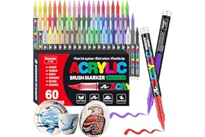 Gelanty rotuladores acrilicos, 60 colores marcadores acrílicos con Punta de Pincel Flexible, Líquido Directo acrylic brush markers para Pintura sobre Roca, Cerámica, Madera, Vidrio