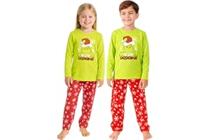 United Labels Grinch Schlafanzug für Mädchen und Jungen, Grün Rot, Pyjama Kinder lang, Schlafanzug Winter Weihnachten
