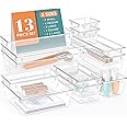 WOWBOX 13 PCS Clear Plastic Drawer Organizer Set, 5 Sizes Desk Drawer Divider Organizers and Storage Bins for Makeup, Jewelry, Gadgets for Kitchen, Bedroom, Bathroom, Office